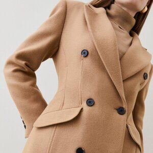Karen Millen Italian Virgin Wool Hourglass Midi Coat, US Size 4, Camel Color